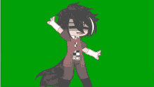 a cartoon character is standing in front of a green screen with his arms outstretched .