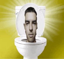 a toilet with a man 's head sticking out of the seat