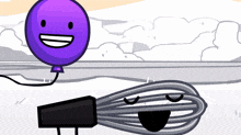 a cartoon of a purple balloon and a whisk