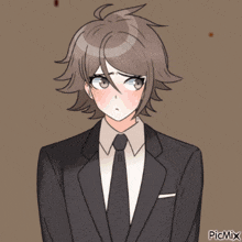 a drawing of a boy with a explosion behind him and the word picmix at the bottom
