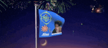 a blue flag with a picture of a man on it says tnt
