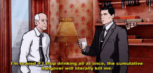 a cartoon of archer saying i 'm scared if i stop drinking at once