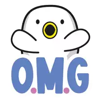 a penguin with a yellow beak is behind the words omg