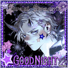 a picture of a boy with horns and the words " good night "