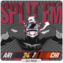a cartoon of a football player with the words spit em on the bottom