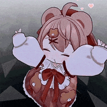 a cartoon girl with a teddy bear on her head is smiling