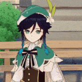a cartoon character with braids and a flower on his head