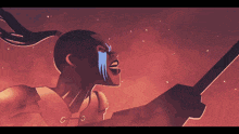 a cartoon drawing of a man with a sword and a tear running down his face