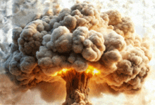 a large explosion with a lot of smoke and fire coming out of it