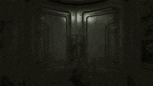 a door that has a picture of a burning city in it
