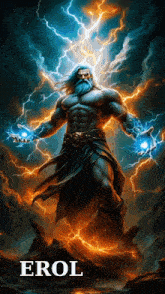a poster of a muscular man with lightning and the name erol