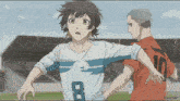 a crunchyroll advertisement shows two soccer players