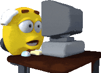 a cartoon character is sitting at a desk looking at a computer screen
