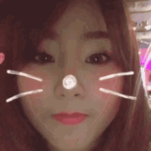 a close up of a woman 's face with cat whiskers on her cheeks