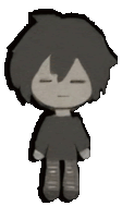 a black and white drawing of a boy with black hair