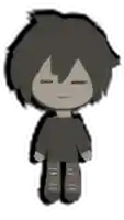 a black and white drawing of a boy with black hair