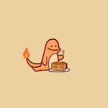 a cartoon of a pokemon eating pancakes with a fork and flame .