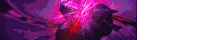 a person is standing in a dark room with purple lights coming out of their eyes .