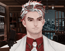 a man with red and white hair is wearing sunglasses and a tie