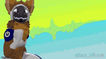 a gif of a furry robot with a g on his chest