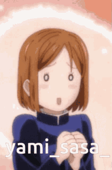 a picture of a girl with a surprised look on her face and the name yami sasa