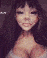 a close up of a woman 's face with the words " always " on the bottom
