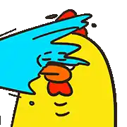 a cartoon of a chicken with a blue feather on its head