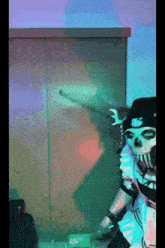 a person in a skeleton costume is holding a wrench