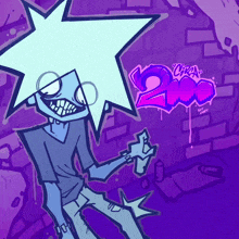 a drawing of a person spraying graffiti with the number 2