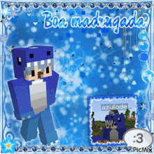 a picture of a boy in a shark costume with the words boa madrugada on the bottom