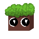 a pixel art drawing of a block with two eyes and a bush on it .