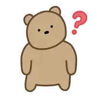 a brown teddy bear with a red question mark above it