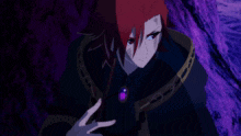 a red haired anime character with a purple necklace