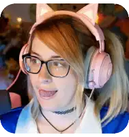 a woman wearing glasses and pink cat ear headphones