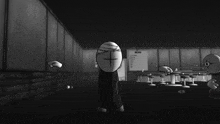 a cartoon character is standing in front of a menu board in a dark room