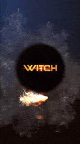 the word witch is on a dark background