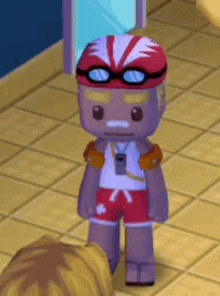 a cartoon character wearing a helmet and goggles