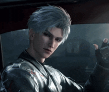a man with gray hair is sitting in a car holding a gun