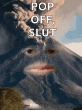 a picture of a volcano with a person 's face on it