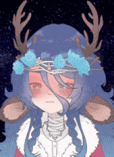 a drawing of a girl with deer antlers and a flower crown on her head