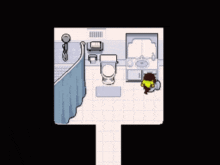 a pixel art drawing of a bathroom with a toilet a sink and a shower