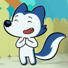 a cartoon drawing of a blue and white wolf