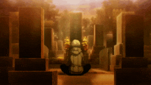 a man sits in a cemetery holding a flower