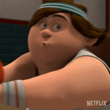 a cartoon character with a headband and a netflix logo