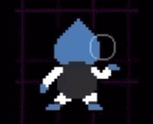 a pixel art drawing of a cartoon character with a green circle around his eye .