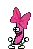 a pixel art drawing of a pink bottle with a bow on its head .