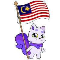 a cartoon of a cat holding a flag with the letter c on it