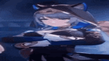 a girl in a cat costume is holding a gun in her hand .