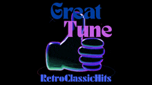 a logo for great tune retroclassichits with a thumbs up