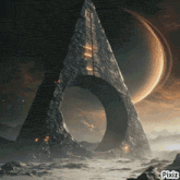 a pyramid with a circle in the middle and a planet in the background with pixiz written on the bottom right